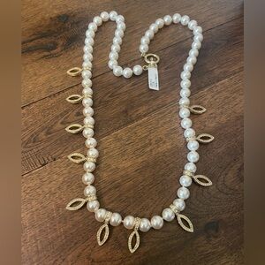 St. John 18" Necklace Faux Baroque Pearls with Gold Rhinestone teardrops NWT
